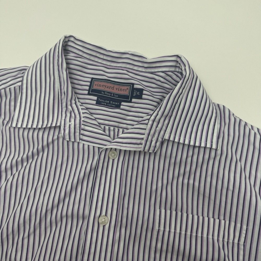 Vineyard Vines‎ XL Men's Purple Striped Taylor Whale Shirt Long Sleeve Button Up